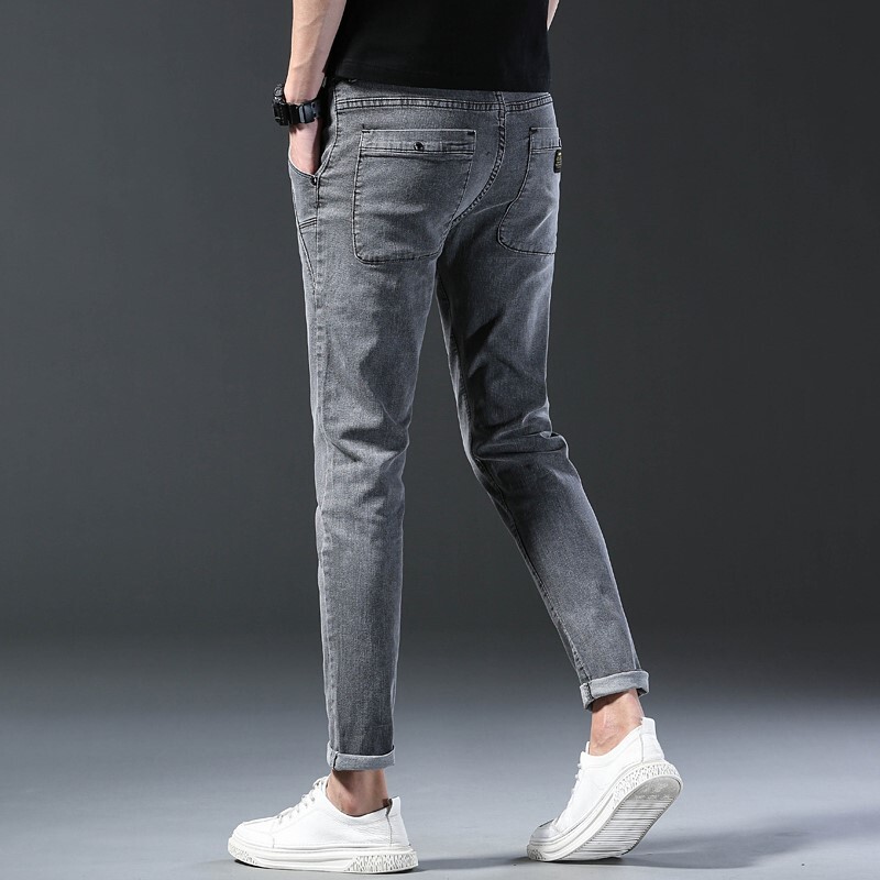 Ανδρικό σχέδιο γκρι τζιν τζιν Casual Stretch Slim Μικρά πόδια Long Street Παντελόνι Μόδα Ευέλικτο καθημερινό παντελόνι Άνοιξη Καλοκαίρι