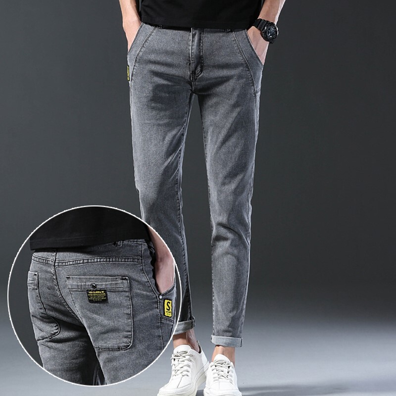 Ανδρικό σχέδιο γκρι τζιν τζιν Casual Stretch Slim Μικρά πόδια Long Street Παντελόνι Μόδα Ευέλικτο καθημερινό παντελόνι Άνοιξη Καλοκαίρι