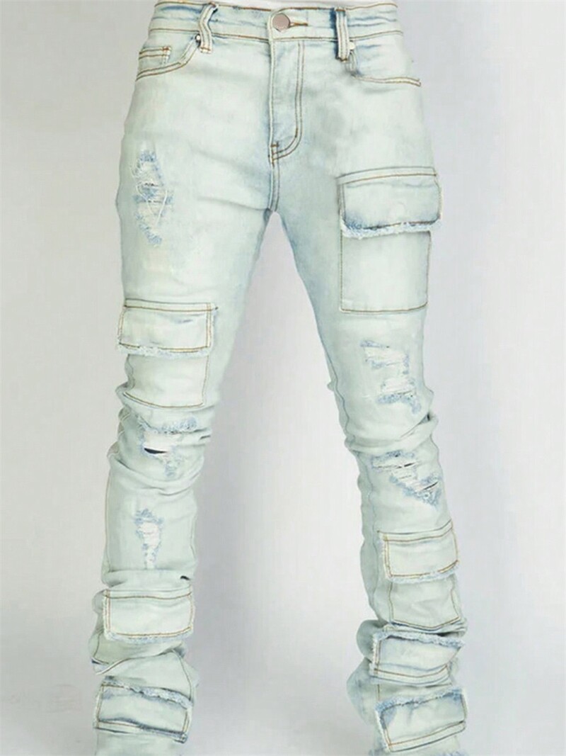 Férfi szakadt farmernadrág Szomorú, vékony tehernadrág Alkalmi nadrág zsebekkel utcai ruházathoz Őszi tavaszi ruhák Punk Y2K