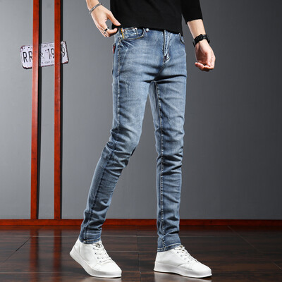 Új koreai farmer farmer karcsú divatos hétköznapi elasztikus férfi hosszú nadrág farmer férfi kis láb Trendi kiváló minőségű márka Dropship