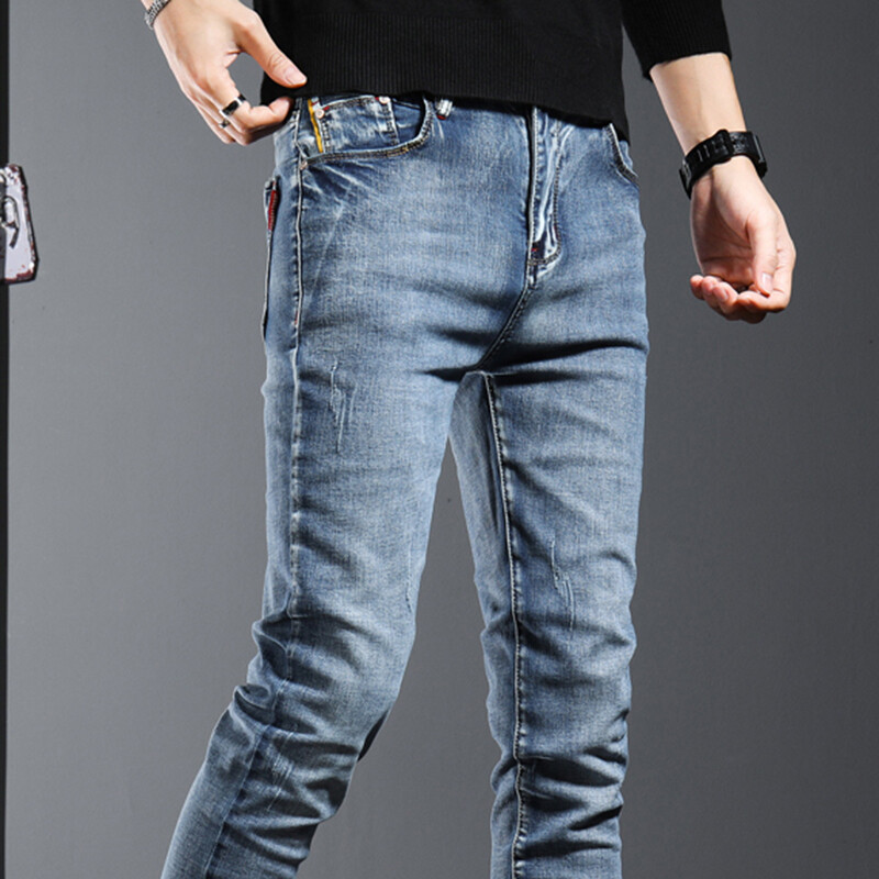 Új koreai farmer farmer karcsú divatos hétköznapi elasztikus férfi hosszú nadrág farmer férfi kis láb Trendi kiváló minőségű márka Dropship