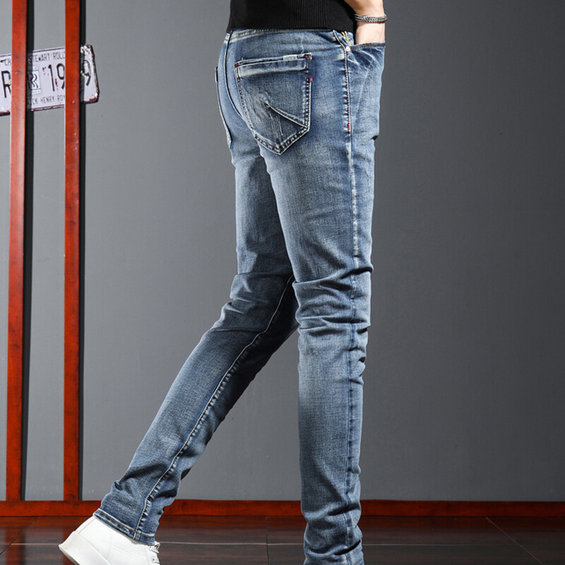 Új koreai farmer farmer karcsú divatos hétköznapi elasztikus férfi hosszú nadrág farmer férfi kis láb Trendi kiváló minőségű márka Dropship