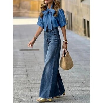 Modigirl Γυναικείο Casual Blue Jeans Παντελόνι Φθινοπωρινό ανοιξιάτικο Vintage πάτο με τσέπες Γυναικείο Ψηλόμεσο ίσιο τζιν παντελόνι