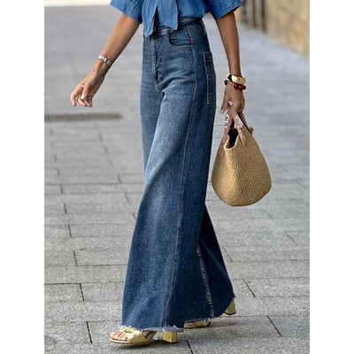 Modigirl Γυναικείο Casual Blue Jeans Παντελόνι Φθινοπωρινό ανοιξιάτικο Vintage πάτο με τσέπες Γυναικείο Ψηλόμεσο ίσιο τζιν παντελόνι