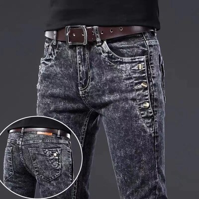 Vysokokvalitné džínsy pre mužov, úplne nové bavlnené ležérne kórejské džínsy, štvorročné nohavice, strečové, slim fit, denné, dropshippingové