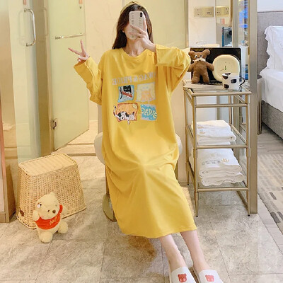 Moteriški medvilniniai naktiniai marškiniai ilgomis rankovėmis žiemos miegui ypač patogūs namų drabužiai moterims