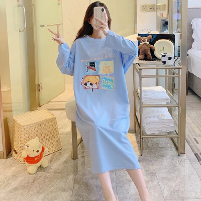 Moteriški medvilniniai naktiniai marškiniai ilgomis rankovėmis žiemos miegui ypač patogūs namų drabužiai moterims