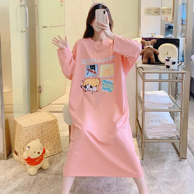 Moteriški medvilniniai naktiniai marškiniai ilgomis rankovėmis žiemos miegui ypač patogūs namų drabužiai moterims