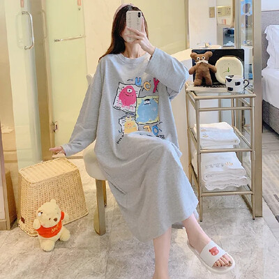 Moteriški medvilniniai naktiniai marškiniai ilgomis rankovėmis žiemos miegui ypač patogūs namų drabužiai moterims