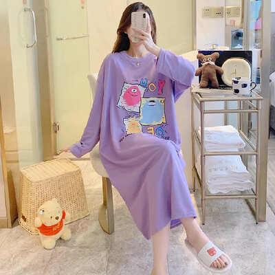 Moteriški medvilniniai naktiniai marškiniai ilgomis rankovėmis žiemos miegui ypač patogūs namų drabužiai moterims