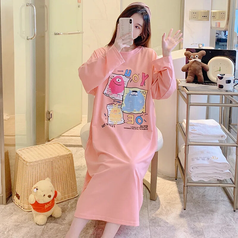 Moteriški medvilniniai naktiniai marškiniai ilgomis rankovėmis žiemos miegui ypač patogūs namų drabužiai moterims