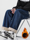 2024, pentru bărbați, toamnă iarnă, plus blugi casual din catifea, pantaloni de denim cu talie elastică pentru bărbați, pantaloni drepți, caldi, F532