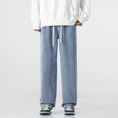 2024, pentru bărbați, toamnă iarnă, plus blugi casual din catifea, pantaloni de denim cu talie elastică pentru bărbați, pantaloni drepți, caldi, F532