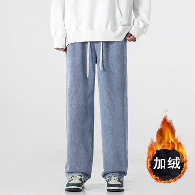 2024, pentru bărbați, toamnă iarnă, plus blugi casual din catifea, pantaloni de denim cu talie elastică pentru bărbați, pantaloni drepți, caldi, F532