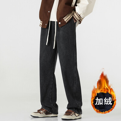 2024, pentru bărbați, toamnă iarnă, plus blugi casual din catifea, pantaloni de denim cu talie elastică pentru bărbați, pantaloni drepți, caldi, F532