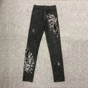 Λευκό Sequin Phoenix τζιν παντελόνι για γυναικείο 2024 New Korean Slim Elastic Pencil Skinny Jeans Γυναικείο παντελόνι μέχρι τον αστράγαλο