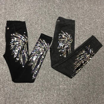 Λευκό Sequin Phoenix τζιν παντελόνι για γυναικείο 2024 New Korean Slim Elastic Pencil Skinny Jeans Γυναικείο παντελόνι μέχρι τον αστράγαλο