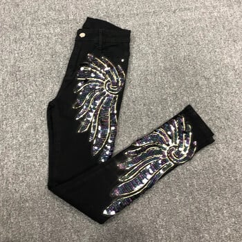 Λευκό Sequin Phoenix τζιν παντελόνι για γυναικείο 2024 New Korean Slim Elastic Pencil Skinny Jeans Γυναικείο παντελόνι μέχρι τον αστράγαλο