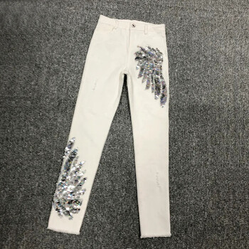 Λευκό Sequin Phoenix τζιν παντελόνι για γυναικείο 2024 New Korean Slim Elastic Pencil Skinny Jeans Γυναικείο παντελόνι μέχρι τον αστράγαλο