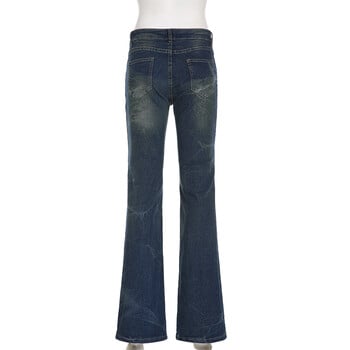 Rockmore Y2K Low Rise Flare Jeans για Γυναικεία Streetwear Aesthetic Print Jean Pants Vintage Washed Denim Παντελόνι Grunge Fairycore