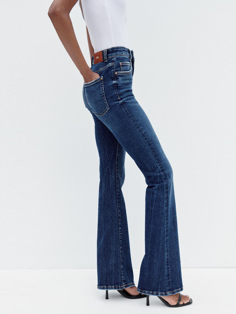 TRAF női vékony, magas derekú kiszélesedő farmernadrág új zsebes cipzáros gombos sztreccs széles szárú nadrág mosott hatású divatos nadrág