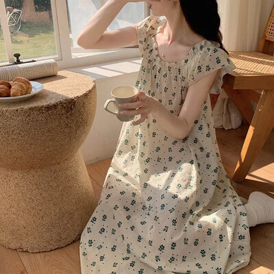 2024 m. Vasaros Nauji Austi Trench Žakardiniai Mieli laisvalaikio miegui rūbai Moteriški Japoniško stiliaus Sweet Wind Naktiniai marškinėliai