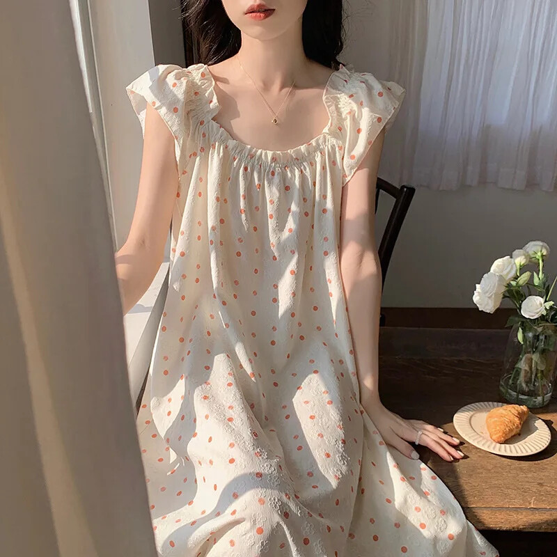 2024 m. Vasaros Nauji Austi Trench Žakardiniai Mieli laisvalaikio miegui rūbai Moteriški Japoniško stiliaus Sweet Wind Naktiniai marškinėliai
