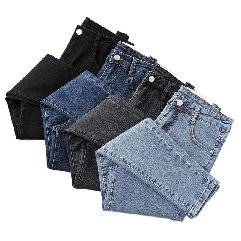 Čierno-sivé džínsy Dámske zoštíhľujúce skrátené nohavice Elegantné všestranné študentské krátke nohavice Dlhé nohavice Slim Fit Shouette Vyhladzujúce