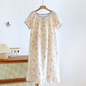 Moteriška trumpomis rankovėmis pižamos suknelė plona medvilninė spauda namų apranga Vasaros naktinė suknelė Moteriška miegui skirta suknelė