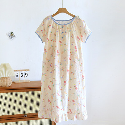 Moteriška trumpomis rankovėmis pižamos suknelė plona medvilninė spauda namų apranga Vasaros naktinė suknelė Moteriška miegui skirta suknelė