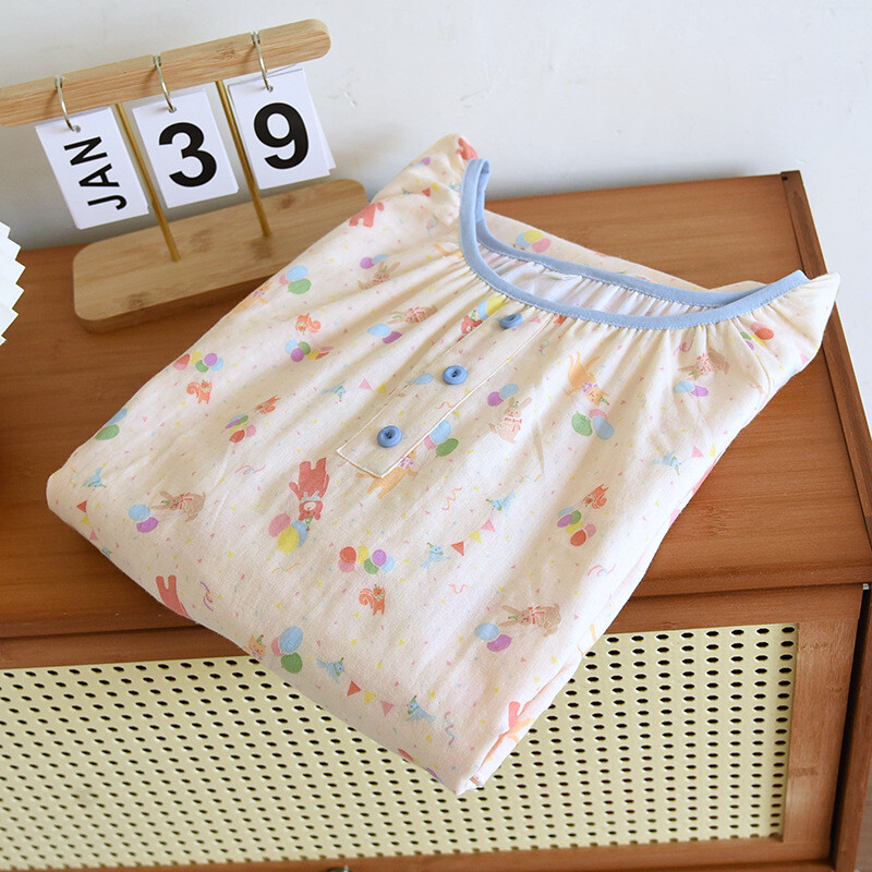 Moteriška trumpomis rankovėmis pižamos suknelė plona medvilninė spauda namų apranga Vasaros naktinė suknelė Moteriška miegui skirta suknelė