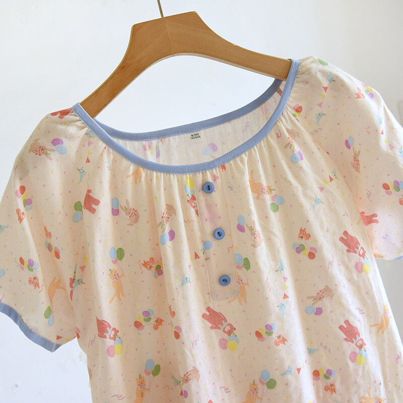 Moteriška trumpomis rankovėmis pižamos suknelė plona medvilninė spauda namų apranga Vasaros naktinė suknelė Moteriška miegui skirta suknelė