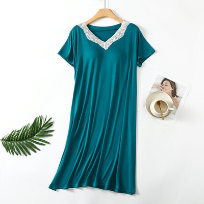 Női tavaszi nyár hálóing Modális rövid ujjú mellkaspárna csipke otthoni viselet ruha nagy méretű hálóingek Női hálóing