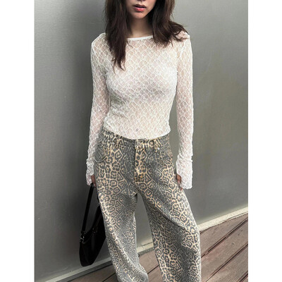 Vintage traperice s leopard uzorkom Ženske vrećaste Y2K ulične hlače s visokim strukom Hip hop Hlače širokih nogavica Harajuku Ležerne traper hlače