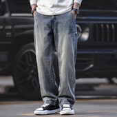 Kelnės Tiesios vyriškos kaubojiškos kelnės su kišenėmis Vyriški džinsai plačiomis kojomis plius dydžio rudeniniai drabužiai Y2k gatvės apranga Laisvalaikio retro baggy