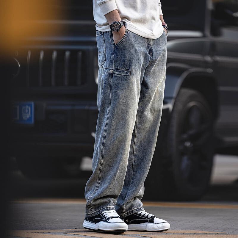 Kelnės Tiesios vyriškos kaubojiškos kelnės su kišenėmis Vyriški džinsai plačiomis kojomis plius dydžio rudeniniai drabužiai Y2k gatvės apranga Laisvalaikio retro baggy