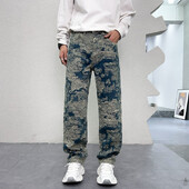 Originalios aukščiausios klasės žakardo spalvos skalbti džinsai tiesūs vamzdeliai, laisvi madingi High Street dizaino plačios kelnės vyrams