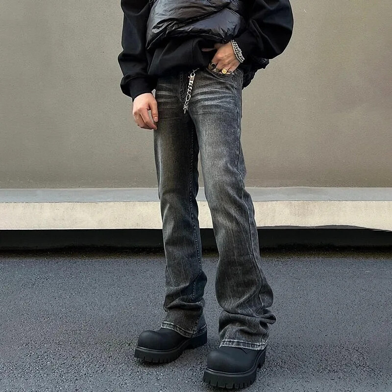 Blugi negri versatili, în stil american, pentru bărbați, cu picioare drepte, care slăbesc, cu elasticitate ridicată, cu micro-evazați, pantaloni curați, cu potrivire lejeră