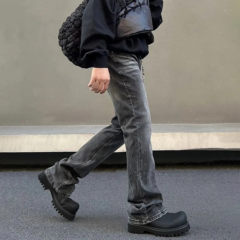 Blugi negri versatili, în stil american, pentru bărbați, cu picioare drepte, care slăbesc, cu elasticitate ridicată, cu micro-evazați, pantaloni curați, cu potrivire lejeră