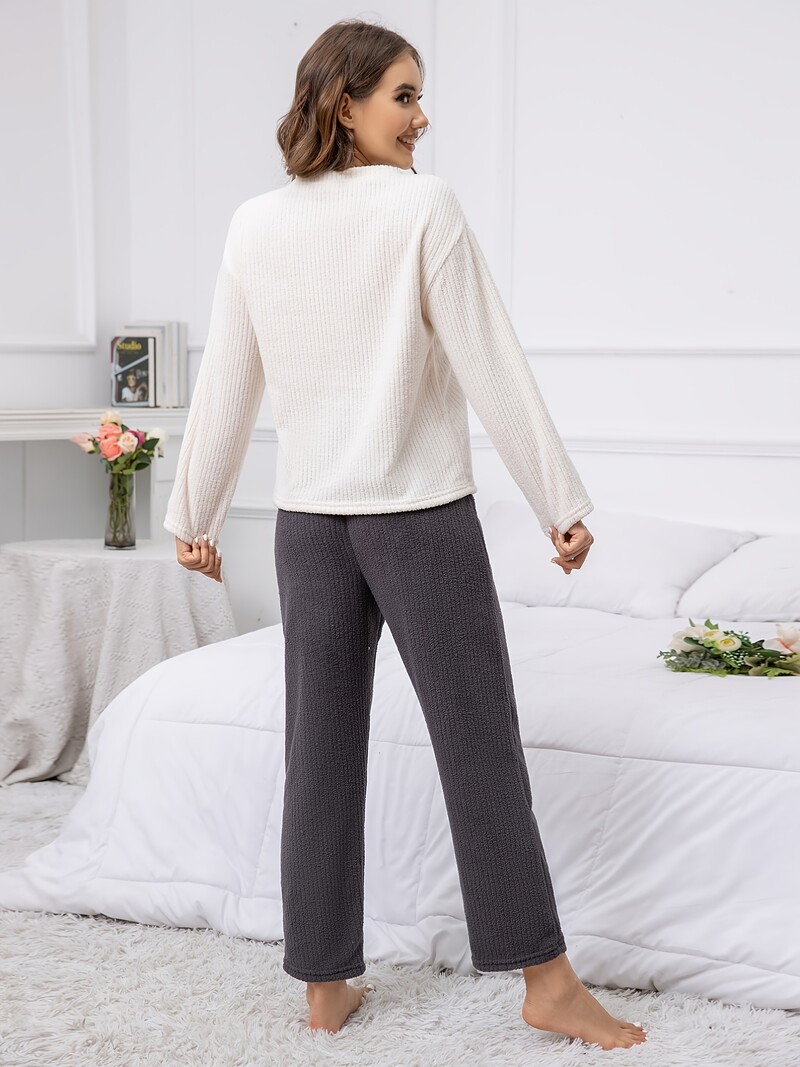 Női őszi és téli új stílusú kasmír otthoni viselet kétrészes hosszú ujjú nadrág vastag egyszínű egyszerű pizsama szett