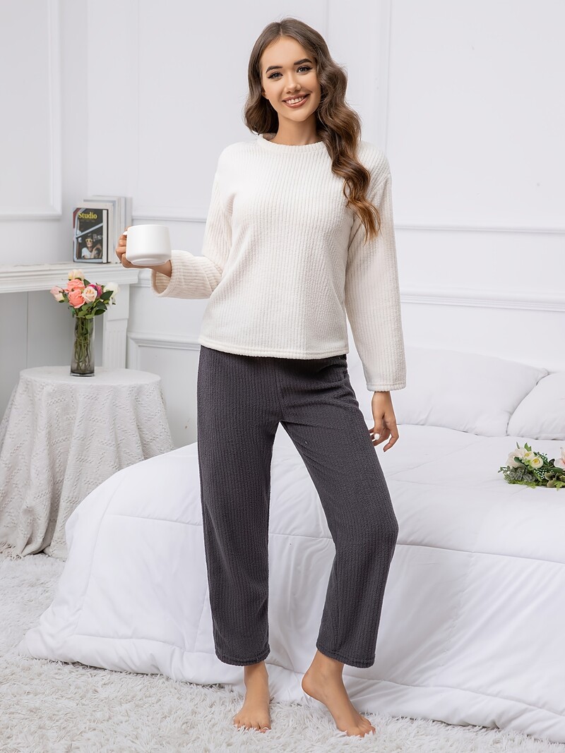 Női őszi és téli új stílusú kasmír otthoni viselet kétrészes hosszú ujjú nadrág vastag egyszínű egyszerű pizsama szett