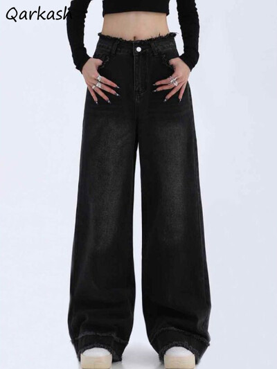 Farmer Női táskás, széles lábú, lezser, masszív, magas derekú utcai viselet Elegáns Vintage Basic nadrág Mujer Hipster Ulzzang farmer