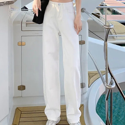 2024 de primăvară nouă femeie talie înaltă pantaloni largi din denim femei Y2k blugi lungi fete pantaloni alb pur pantaloni coreeni cu picioare largi