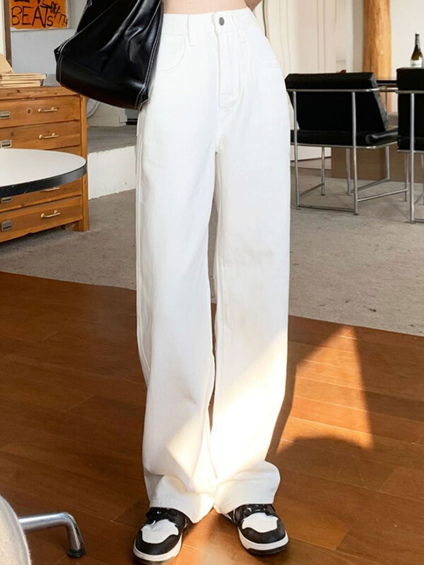 2024 de primăvară nouă femeie talie înaltă pantaloni largi din denim femei Y2k blugi lungi fete pantaloni alb pur pantaloni coreeni cu picioare largi