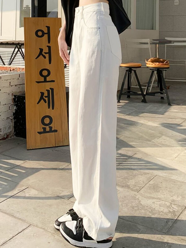 2024 de primăvară nouă femeie talie înaltă pantaloni largi din denim femei Y2k blugi lungi fete pantaloni alb pur pantaloni coreeni cu picioare largi