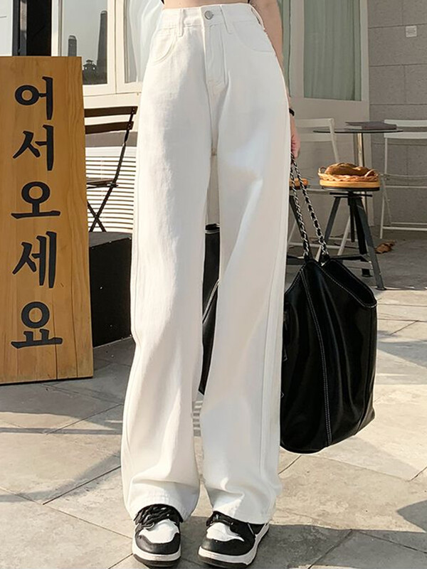 2024 de primăvară nouă femeie talie înaltă pantaloni largi din denim femei Y2k blugi lungi fete pantaloni alb pur pantaloni coreeni cu picioare largi