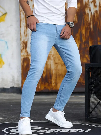 Pantaloni pentru bărbați, spălare retro, fermoar, blugi stretch, ocazional, pantaloni slim, pentru bărbați, pantaloni creion, denim, blugi, pentru bărbați