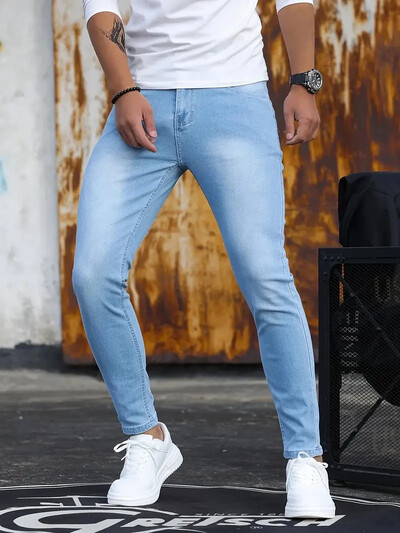 Pánske nohavice Retro umývanie zips Stretch džínsy Casual Slim Fit nohavice Pánske Plus Size Pencil Nohavice Denim Skinny džínsy pre mužov