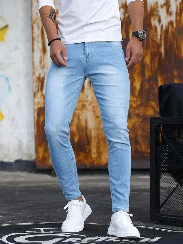 Pánske nohavice Retro umývanie zips Stretch džínsy Casual Slim Fit nohavice Pánske Plus Size Pencil Nohavice Denim Skinny džínsy pre mužov