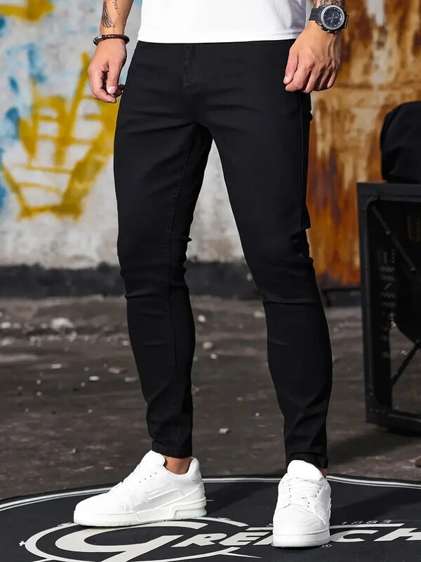 Pánske nohavice Retro umývanie zips Stretch džínsy Casual Slim Fit nohavice Pánske Plus Size Pencil Nohavice Denim Skinny džínsy pre mužov
